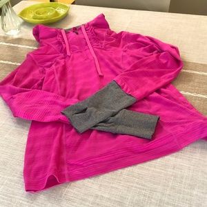 Pink & Grey Ruffle Athletic Pullover Hoodie Top